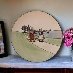 Rare Antique German plate handpainted Dutch scene GS Zell Baden stamped on back.
